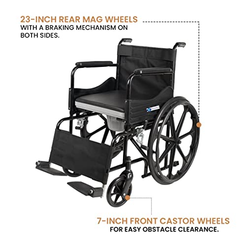 Image of Veayva Deluxe commode Wheel chair Foldable Commode Cum Wheelchair with removable air tight pot
