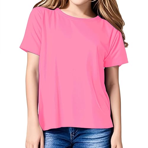 Girls Short Sleeve T Shirts Soft Cotton Summer Tops Kids Casual Crewneck Basic Tees Shirts Blouse Clothes for Girls, 5-14Y