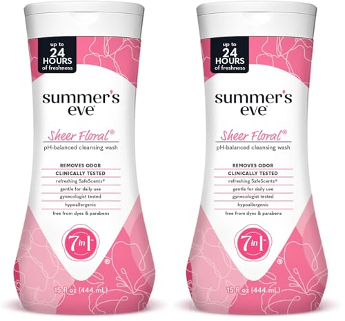 Image of Summer's Eve Feminine Wash, Sheer Floral, Daily pH-Balanced Body Wash for Women, Feminine Care to Remove Vaginal Odor, Gynecologist Tested, 15 Fl Oz (Pack of 2)