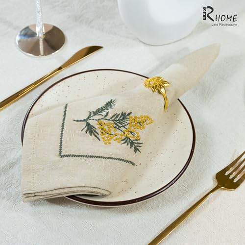 Image of R home Premium Embroidered Cotton Table Napkins Set of 6 Reusable Cloth Dinner Napkins Soft Washable Dining Table Linen Elegant Kitchen Coffee Table Decor (R home Mimosa Sprig, 45X45 CM)
