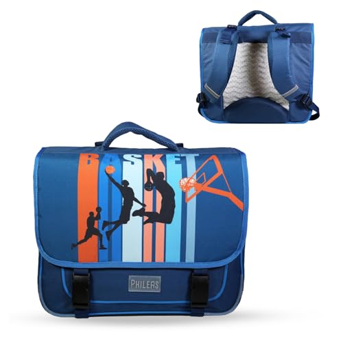 Bagtrotter – Cartable 38 cm – Phileas Bleu Basket – Primaire – Bretelles et dos rembourrés – Bandes Réfléchissantes – Grand Rangement - Marque...