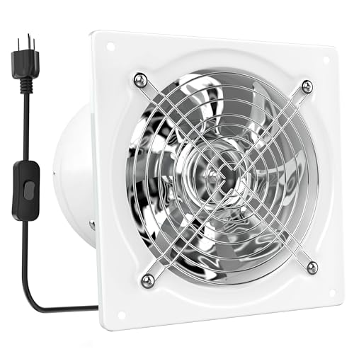 Okryain 換気扇 200mm 業務用 ダクト用換気扇 中間取付形ダクトファン 大風量 強力 ON/OFFスイッチ付き 金属製 排気ファン 台所・作業所・倉庫排気用 (20cm-白)