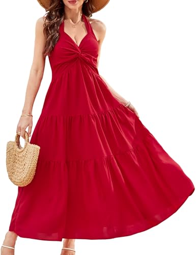 Florboom Women's Summer Boho Sundress V-Neck Halter Maxi Dress A