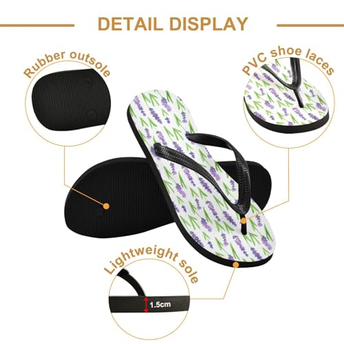 Lavender Purple Flower White Flip Flops for Beach Thong Sandals Anti-slip Lightweight Beach Shoes for Summer Swim Travel3
