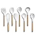 Country Kitchen Silicone Cooking Utensils, 8 Pc Kitchen Utensil Set, Easy to Clean Wooden Kitchen Utensils, Cooking Utensils for Nonstick Cookware, Kitchen Gadgets and Spatula Set - White