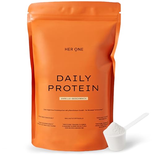 HER ONE DAILY PROTEIN | Veganes Proteinpulver Vanille mit Kokosnussmilch | 80% Eiweiß aus Erbse, Soja, Reis & Kürbis | Eiweißpulver ohne Süßstoff für Muskelaufbau | Laktosefrei & Glutenfrei | 500 g