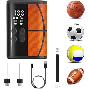 Woowind Ball Pump Electric Basketball Pump with Pressure Gauge LED Lighting and Power Bank, Automatic Portable Ball Inflator with Ball Needle for Football,Soccer,Sports Balls
