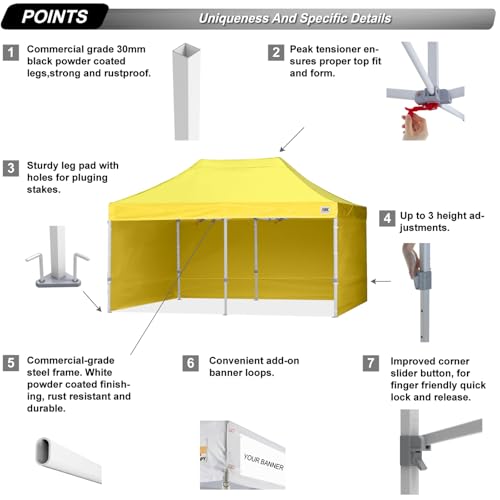 Image of ABCCANOPY Commercial Pop Up Canopy Tent with Sidewalls 10X20,Yellow