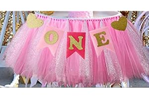 1st Birthday Girl Tutu & "One" High Chair Banner, Pink & Gold