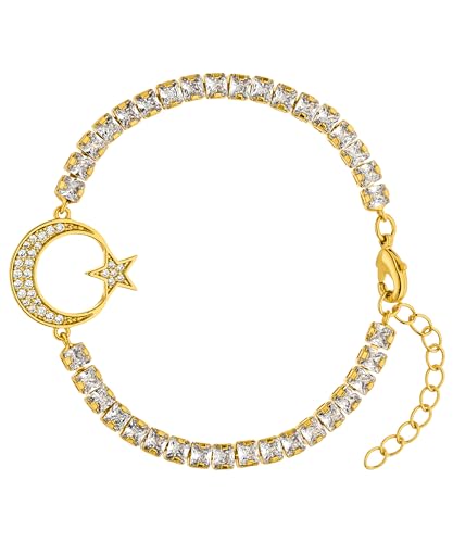 Bracelet Ayyıldız turqui, Bracelet Zirconium, Chaîne Turquie, Bijoux Turquie pour Femme, 19 Zentimeter, Laiton