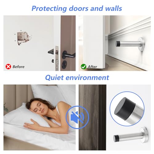 HOME MASTER HARDWARE 2 Pack Satin Nickel Door Stoppers – 3.5 Inch 304 Stainless Steel Door Stop Bumper, Door Holder Wall Protector with Sound Dampening