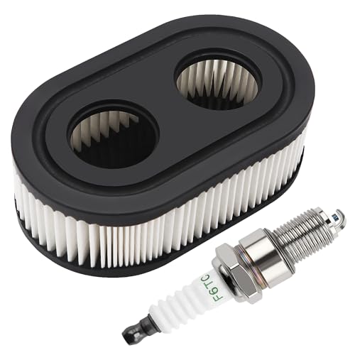 VooGenzek 1 Pièces Filtre à Air Tondeuse à Gazon et 1 Pièces Bougies d'allumage, Compatibles avec Briggs & Stratton 798452 593260 Moteur