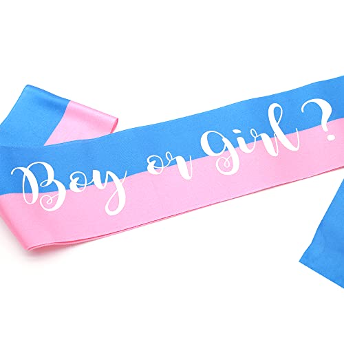 OMISS Two-Tone Blue and Pink Sash for Gender Reveal – Text: Boy or Girl? – Perfect for Mom to Be (Boy or Girl)4
