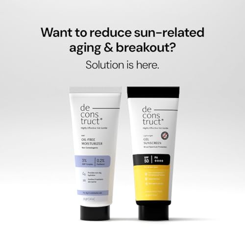 Image of Deconstruct Hydration & Defense Combo: Oil-Free Moisturizer & Lightweight Gel Sunscreen SPF 50+ | No White Cast | For Oily & Acne-Prone Skin | Sun Protection | Pack of 2 (50g Each)