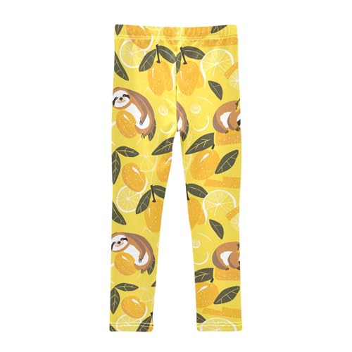 KLL Cute Sloths on Yellow Lemons Toddler Girl Basic Leggings Stretch High Waisted Yoga Pants Running2