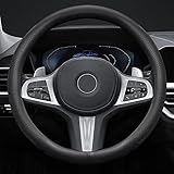 ZATOOTO Auto Lenkradbezug, Ultra Dünn Anti-Rutsch Leder Lenkradhüllen, Weich und Atmungsaktiv, Universalgröße M 37-38cm / 14.5-15inch, Schwarz