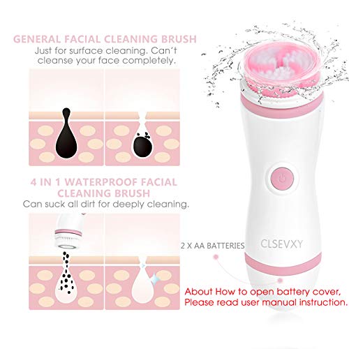 Waterproof Facial Cleansing Spin Brush Set with 4 Exfoliation Brush Heads - Complete Face Spa System by CLSEVXY - Advanced Microdermabrasion for Deep Scrubbing and Gentle Exfoliating
