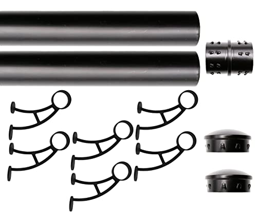 Solid Bar Mount Foot Rail Kit, Matt Black Stainless Steel Tubing w/Internal Connector, 2 in OD, 14 ft = 84 in x 2 Long, Bar Mount Foot Rail Bracket, Tapered End Cap