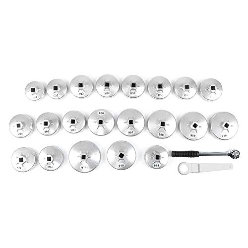 Juego 23 Llaves Copa Filtro Aceite Aluminio Cromado | Kit extracción profesional, herramienta mantenimiento automóvil, juego 23 piezas aluminio, llaves copa resistentes corro