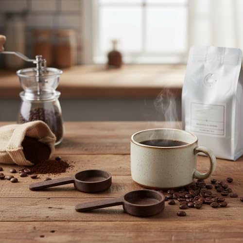 2PCS Wooden Coffee Scoops for Ground Coffee | Multi-Function Measuring Spoons for Coffee Tea and Seasonings | Portable Tablespoon Scoop with Retro Design,Easy to Clean for Home Use