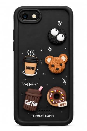 Image of Bintage Back Cover Compatible for MI Redmi 6A | Cute 3D Taddy Ball Bear Milk Cake Coffee Silicon Case Full Body & Camera Protection - Black