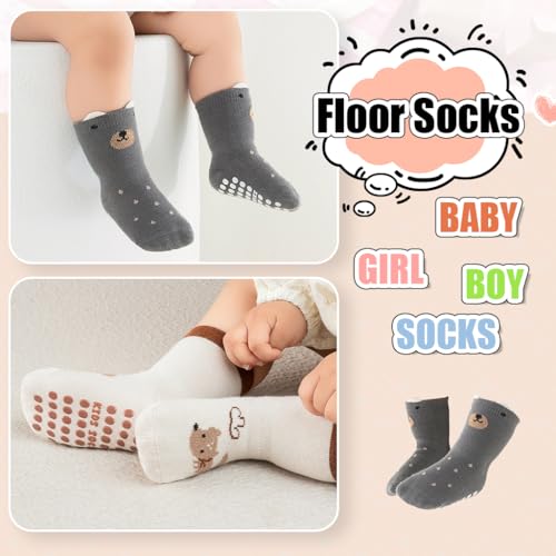 Image of SNOWIE SOFT 5 Pairs Baby Socks Set, Antislip Socks for New Born Baby 0-3 Years, Non Slip Grip Ankle Socks with Non Skid Soles for Infants Baby Shower Gifts