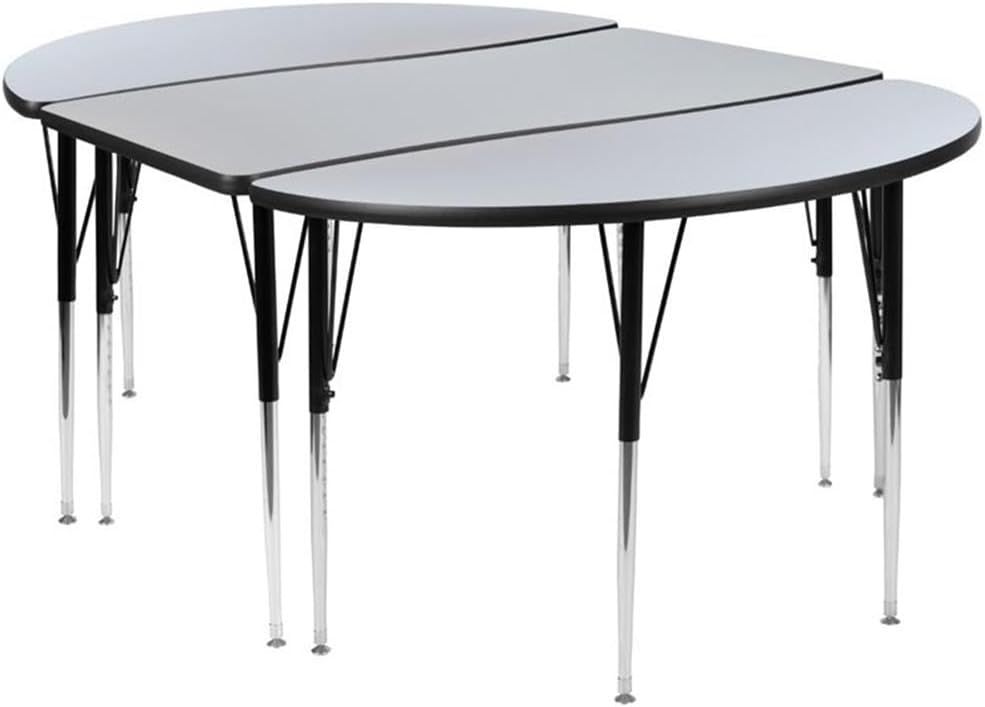 Pemberly Row 3-Piece Oval Wave Wood Activity Table, Gray with Black Finish, Adjustable Height, Laminate Top, Scratch-Resistant, Nesting Design, Contemporary Style for Classroom, Office, or Meeting