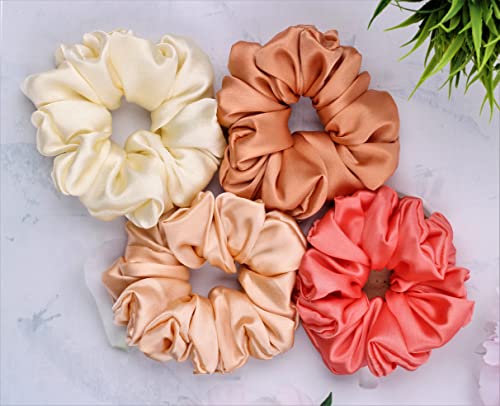 Image of Satin Scrunchies Hair Bands for Women | No-Damage Elastic Hair Ties for Ponytails & Buns | Fluffy & Stylish Rubber Bands | Large Size | Pack of 5
