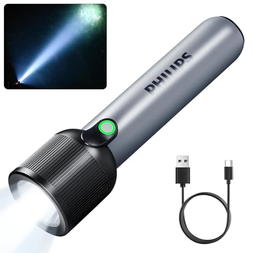 La Mejor Recopilación de Linternas los preferidos por los clientes. 48 PHILIPS SFL1181 Linternas Recargables, Linterna LED Súper Brillante, Linterna de Mano Táctica USB 400 Lm con 3 Modos de Luz Potente luz de Flash para Camping Senderismo