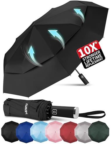Seniny Windproof Travel Umbrella, Double Vented Canopy Large Umbrellas for Rain, Automatic Compact Umbrella for Car Backpack, Portable Pocket UV Umbrellas for Sun Protection Walking, Lightweight