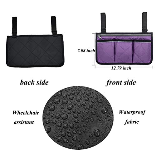 YGYQZ Wheelchair Accessories, Purple Waterproof Wheelchair Bags to Hang on Back with Bright Line Black Storage Organizers for Home/Outdoor/Baby Cart (Purple Side) - Thumbnail 6