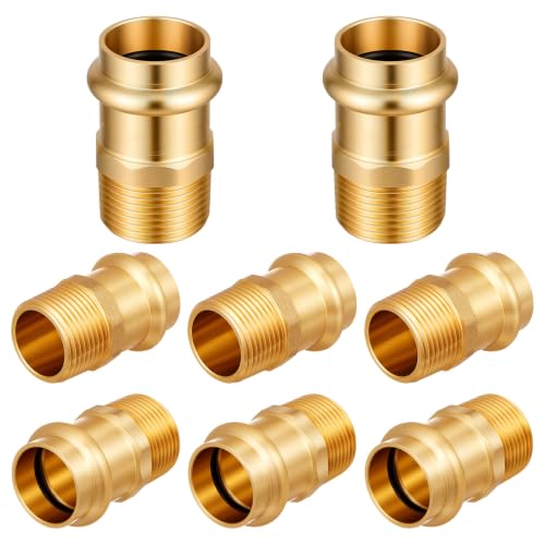 Image of 8 Pack 1 /2 inch Press x 1 /2 inch MIP Brass Press Fittings | Npt Adapter for Residential & Commercial Piping