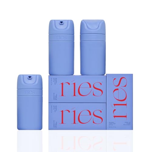Image of RIES Airless Pump Travel Bottles | Set of 3 Tsa Approved Leak Proof Containers | 1.7 oz BPA Free Refillable Travel Size Bottles | Runway Blue