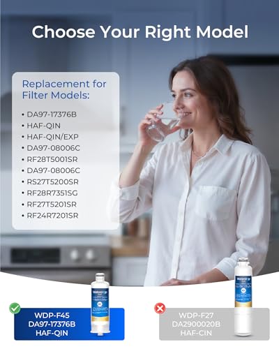 Image of Waterdrop Plus WDP-F45 Refrigerator Water Filter, Replacement for Samsung DA97-17376B, HAF-QIN /EXP, DA97-08006C, NSF /ANSI 401&53&42&372 Certified, 2 Filters (Packaging May Vary)