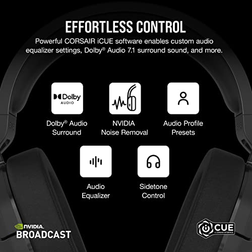 Image of Corsair HS55 Wireless Gaming Headset, Carbon, Low-Latency 2.4Ghz Wireless or Bluetooth, Dolby Audio 7.1 Surround Sound on PC and Mac, Omni-Directional Microphone with Flip-to-Mute Function