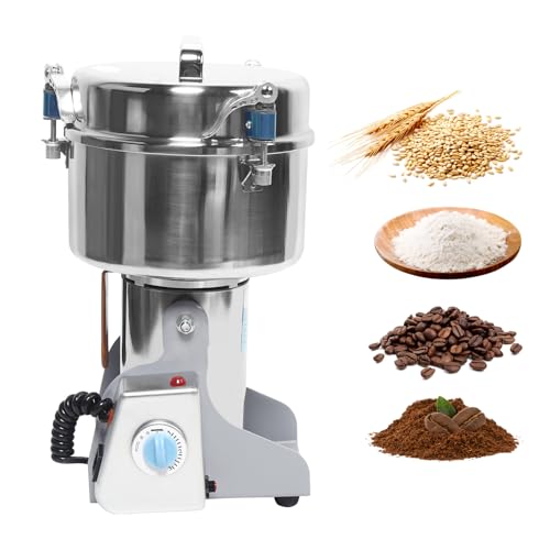 Grain Mill Grinder, Electric Grain Mill, 2500g Commercial Electric Grain Mill Grinder Spice Grinder Flour Mill, Stainless Steel Powder Pulverizer Grinding Machine for Nut Wheat Corn