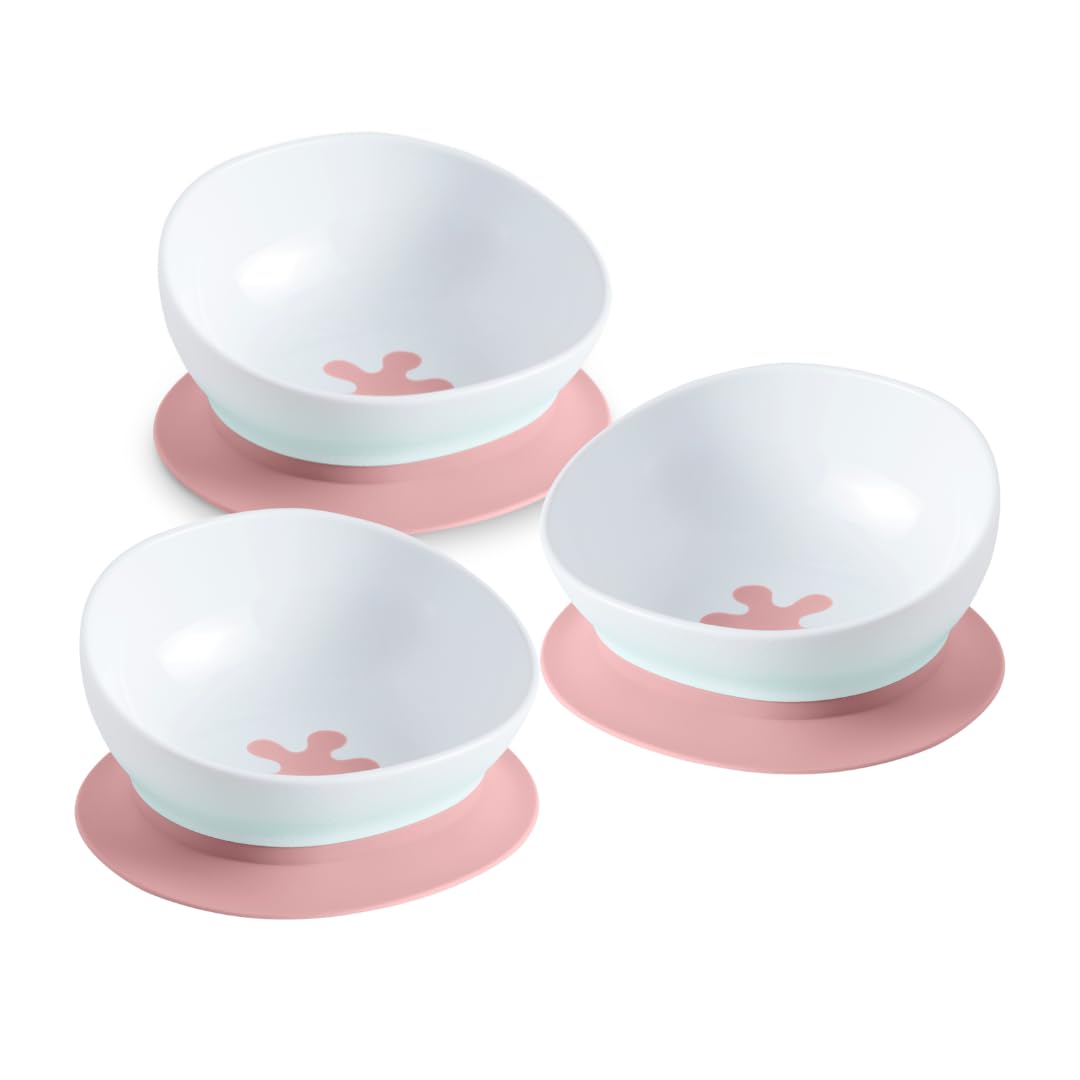 doddl 2-in-1 Baby and Toddler Bowl with Suction and Non-Slip Base. Baby Weaning Essentials (Dusky Rose (Triple Pack))