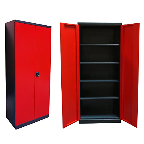 DEMA Werkzeugschrank XL 2-türig – Werkstattschrank, Metallschrank anthrazit/rot H192xB78xT58 cm – robust, abschließbar, geräumig – ideal für Werkstatt, Garage, Hobby
