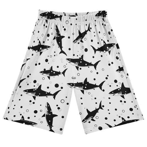 Shark on Black Short Pajama Pants Bottoms Soft Sleepwear with Pockets