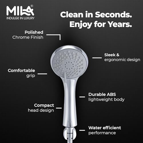 Image of Mila Glide 2-Function Hand Shower | Massage, Massage + Spray /Rain Modes | Chrome Finish |Modern Design | Includes Hose (1.5m), Bracket & Installation Kit (Φ95mm)