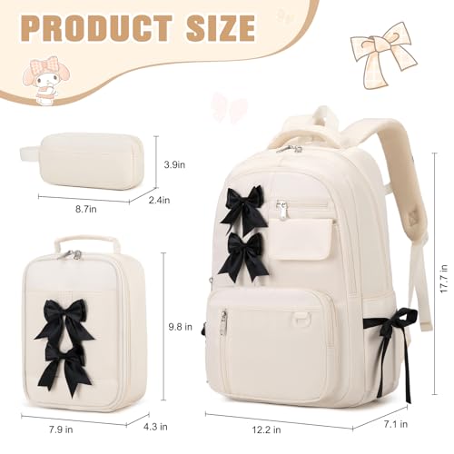 Bevalsa Backpack for Girls, Bow Backpack for Kids with Lunch Bag & Pen Case by Bevalsa - Used condition - Image 3
