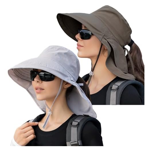 ZEXIAN Chapéu de sol feminino FPS 50+ aba larga e orifício de rabo de cavalo, chapéu de safári de caminhada com aba de pescoço.., Bege + verde militar, Tamanho Único