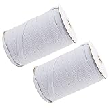 SOUJAP 2 PCS 98 Yard Braided Elastic Band, 1/2 Inch Wide Flat Elastic Cord Bands, Crafts White Elast