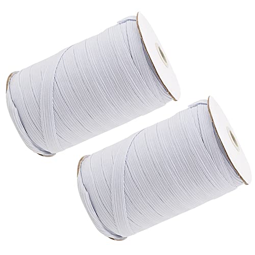 Soujap 2 Pcs 98 Yard Braided Elastic Band, 1/2 Inch Wide Flat Elastic Cord Bands, Crafts White Elastic Band For Sewing #TOP6