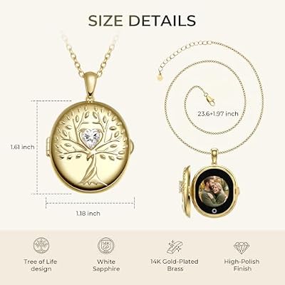 Custom AI Smart Locket Necklace for Women, Tree of Life Memory Pendant with White Sapphire, Store Photos & Videos, AI Animated Picture Locket via App, Personalized Gift for Couples Family Friends Pets