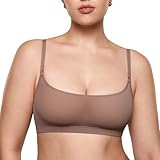 INLYRIC Women's Cosnufy Sheer Bralette - Cami Mesh Unlined No Padding See Through Wirefree Bralettes Pullover Brown Purple Medium