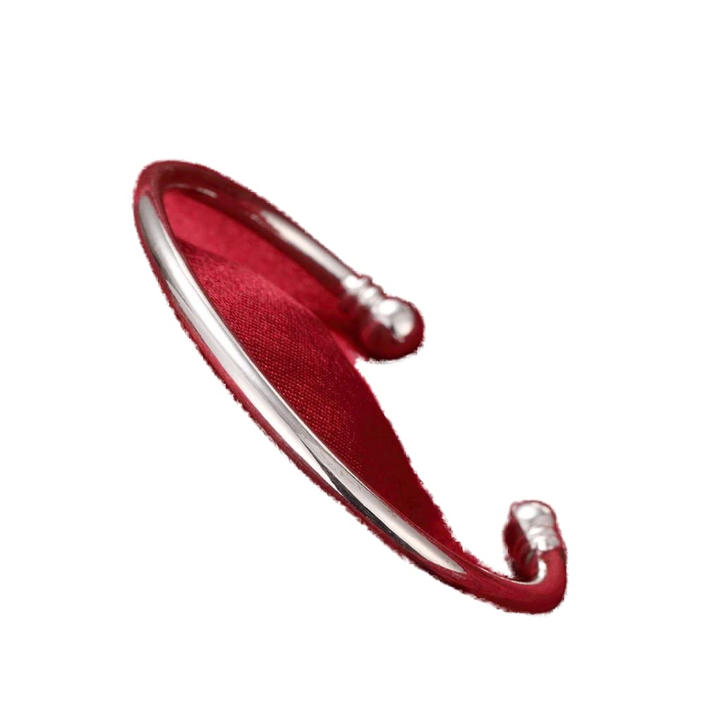 Aimys925 Sterling Silver Elastic Adjustable Stainless Steel Ball Cuff Bangle Bracelet Fashion Simple Open Bangles Two Bead Cuff Jewelry Women