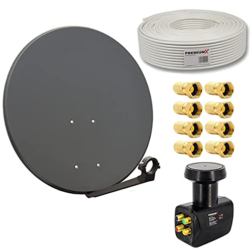 Premium X Satellitenanlage 80cm - Komplettset Mit Quad LNB Für 4 TVs