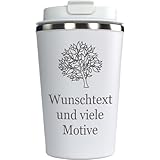 Kaffeebecher to go weiß mit Gravur und Motiv - personalisierter Edelstahlbecher 0,35 l, Kaffeegenuss unterwegs, individualisiertes Geschenk für Männer und Frauen, Mehrwegbecher