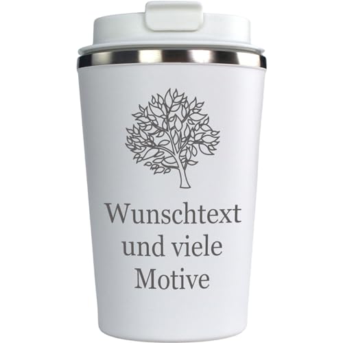 Kaffeebecher to go weiß mit Gravur und Motiv - personalisierter Edelstahlbecher 0,35 l, Kaffeegenuss unterwegs, individualisiertes Geschenk für Männer und Frauen, Mehrwegbecher